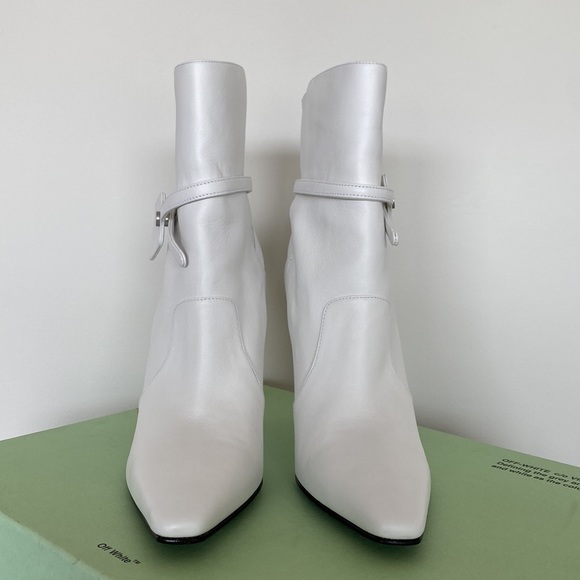 Off-White™ SZ 41 White Leather Zip Tie Pointed Toe Bootie 14off1221 - Picture 3 of 9